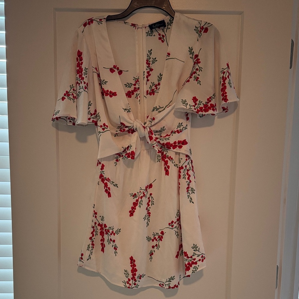 Floral Midi Dress with Red Accents